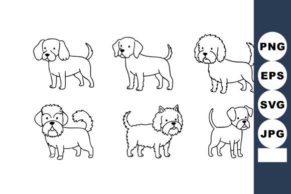 Cute Dog Breeds Line Art Vector Illustra