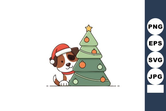 Cute Dog Wearing Santa Hat Peeking Behind