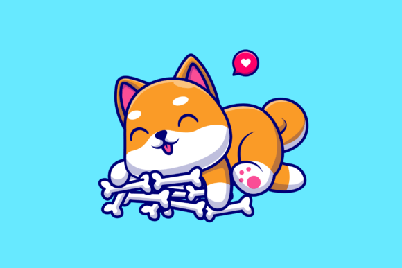 Cute Shiba Inu Dog Hug Bone Cartoon