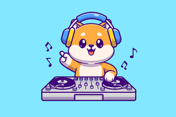 Cute Shiba Inu Dog Playing Dj Electronic