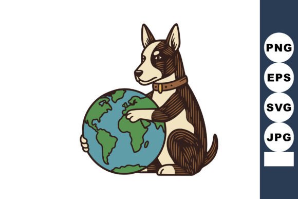 Dog Holding Globe Earth Illustration Review
