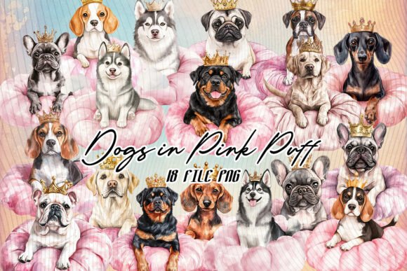 Dog in Pet Bed with Crown Clipart PNG