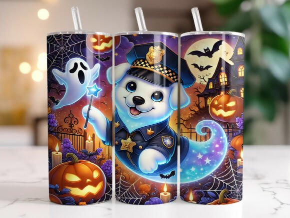 Halloween Ghost Dog Police Tumbler Wrap