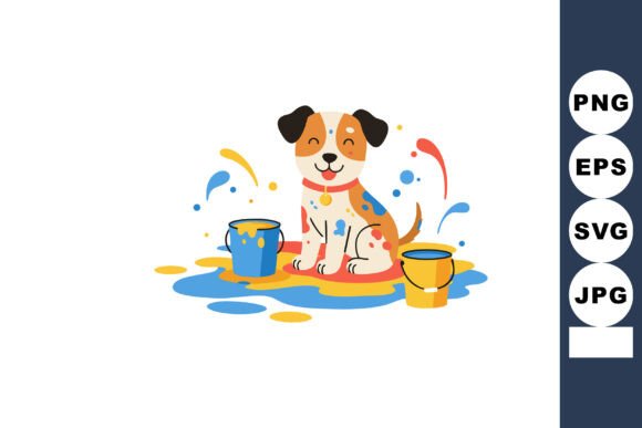 Happy Playful Dog with Colorful Paint Sp