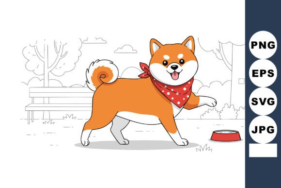 Shiba Inu Dog Walking Outdoors with Red