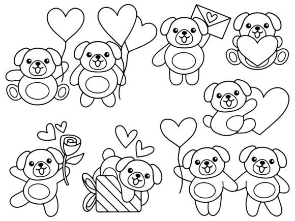 Valentine Day Dog Cartoon Line Art Review